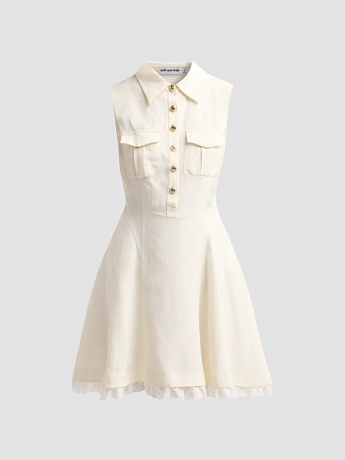 CREAM LINEN BLEND MINI DRESS