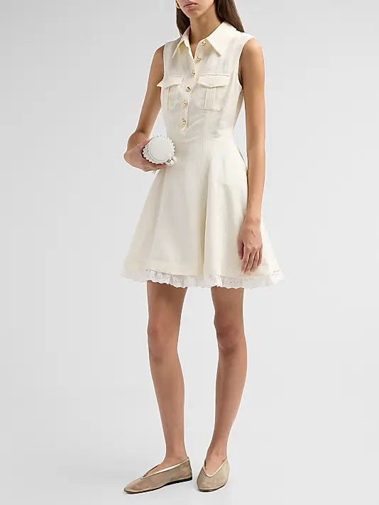 CREAM LINEN BLEND MINI DRESS