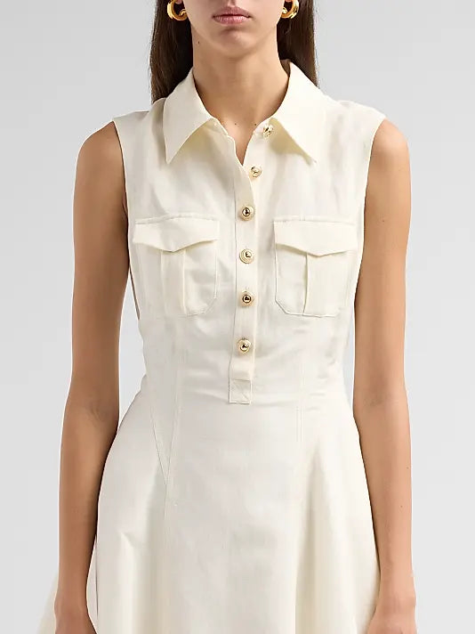 CREAM LINEN BLEND MINI DRESS