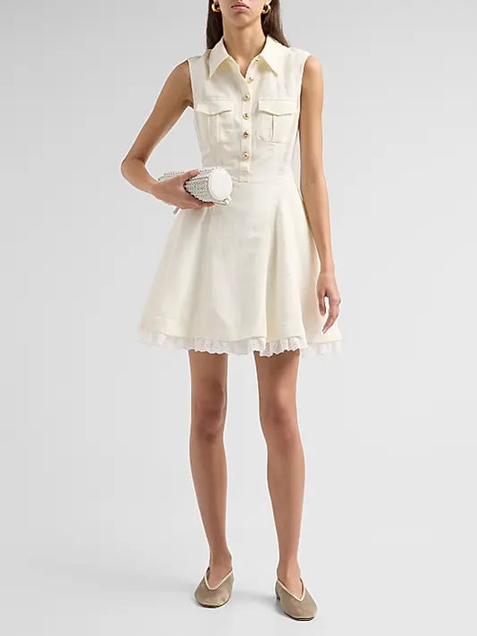CREAM LINEN BLEND MINI DRESS