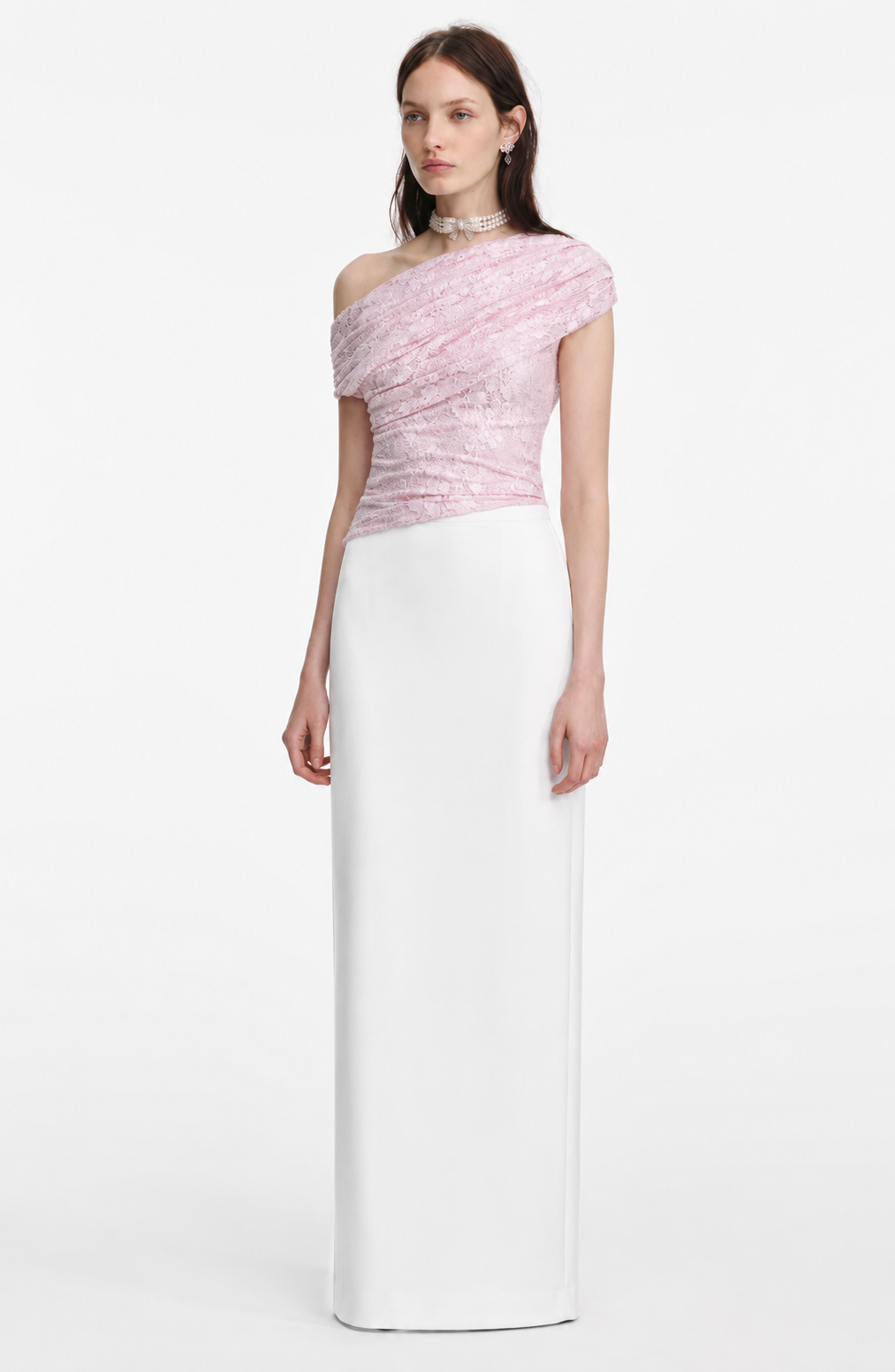 Self-Portrait Pink Rhinestone Lace Drape Top