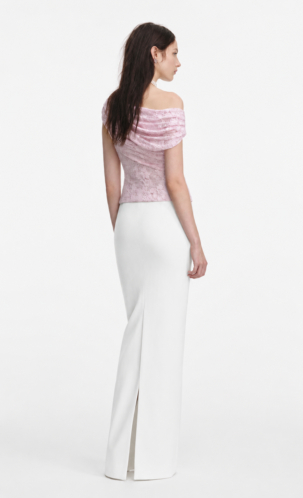 Self-Portrait Pink Rhinestone Lace Drape Top