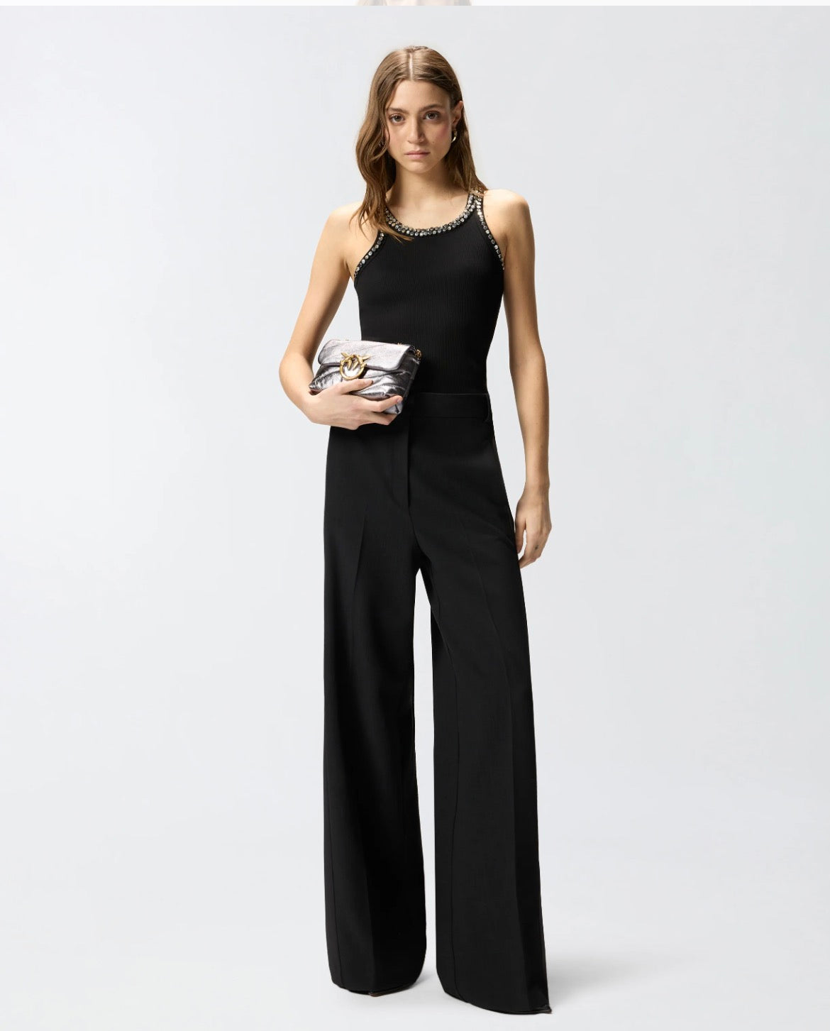 PINKO Ribbed Top With Bejeweled Embellishment