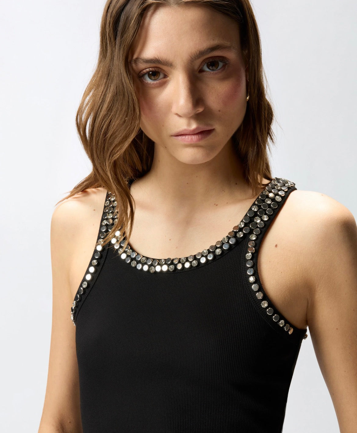 PINKO Ribbed Top With Bejeweled Embellishment
