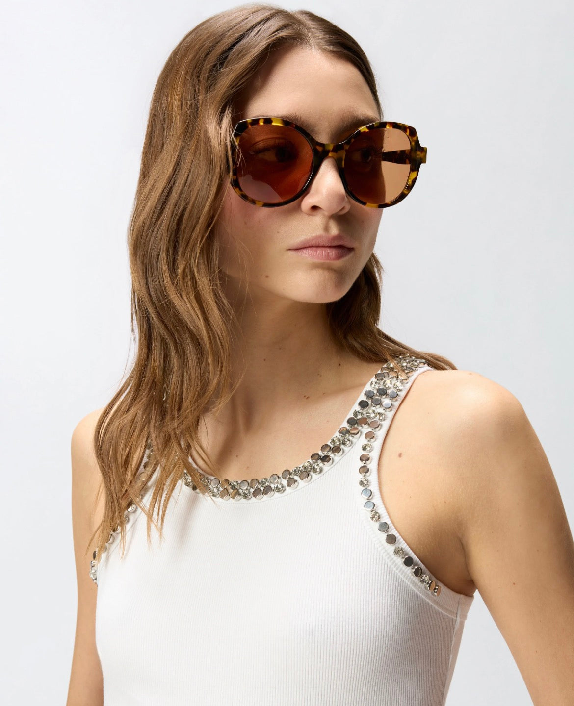 PINKO Ribbed Top With Bejeweled Embellishment