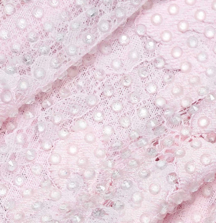 Self-Portrait Pink Rhinestone Lace Drape Top