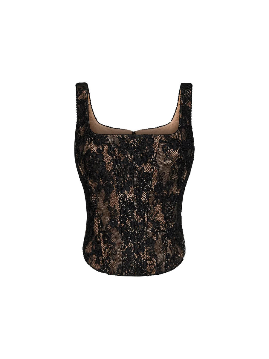 BLACK LACE CORSET TOP