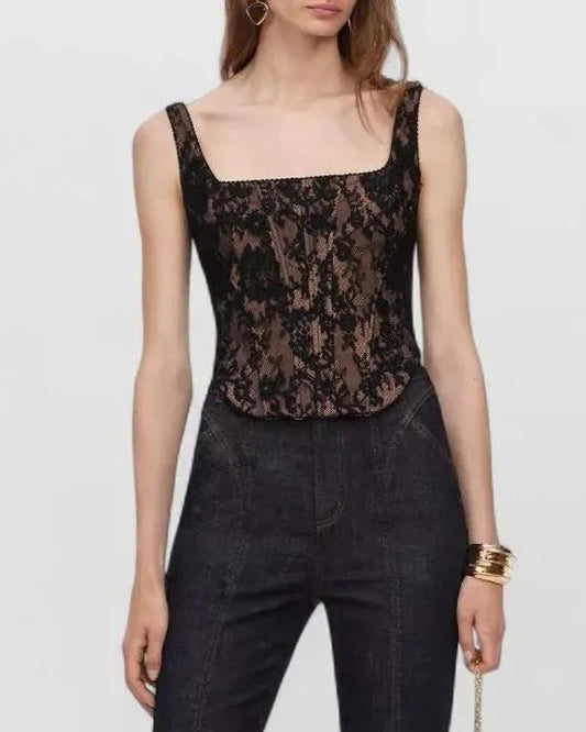 BLACK LACE CORSET TOP
